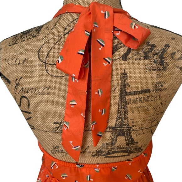 Mustard Seed Sailboat Print Orange Tie Neck Halter Mini Skater Dress Medium - Picture 5 of 11